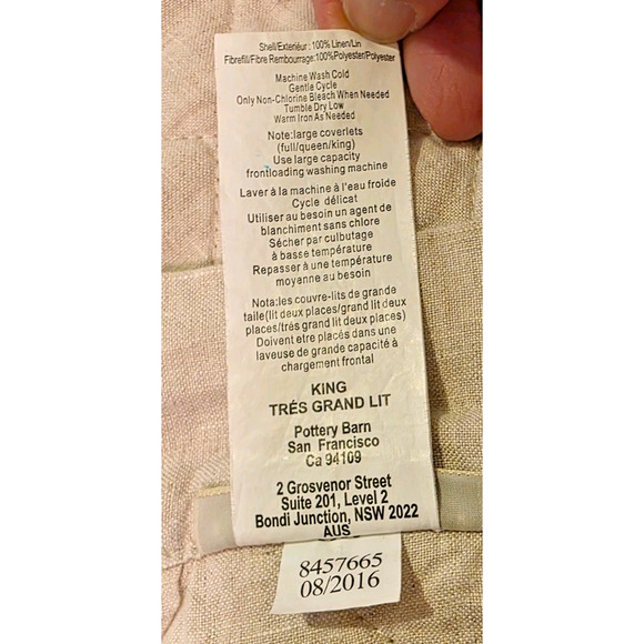 Pottery Barn Belgian Flax Linen Quilt King Flax Ivory Coastal Farmhouse Cottage - Picture 3 of 8